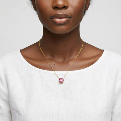 tourmaline birthstone necklace in yellow gold finish — model view