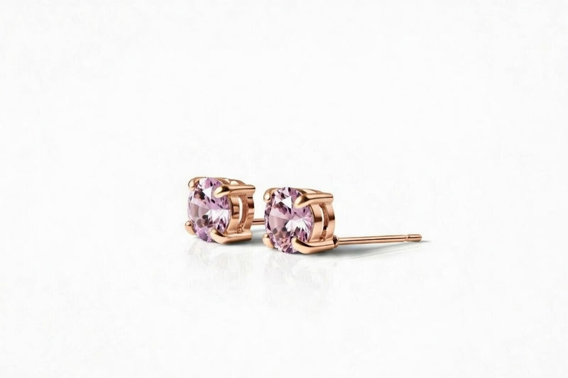 tourmaline birthstone stud earrings in rose gold finish — side view