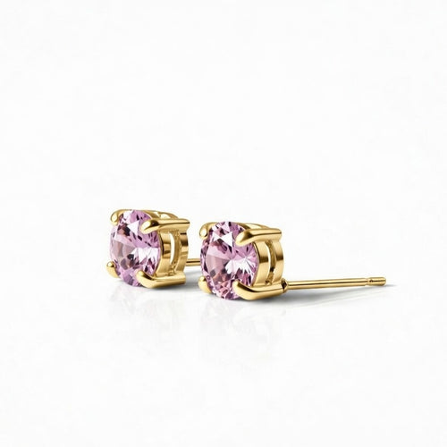tourmaline birthstone stud earrings in yellow gold finish — side view