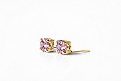 tourmaline birthstone stud earrings in yellow gold finish — side view