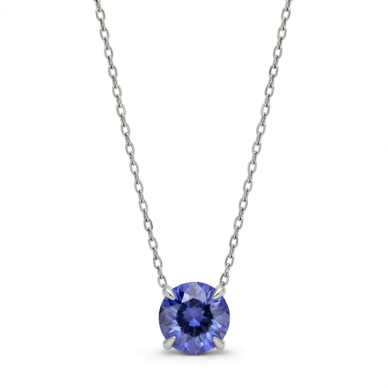 tanzanite birthstone necklace in white gold finish — front view