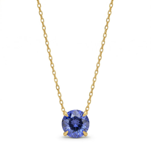 tanzanite birthstone necklace in yellow gold finish — front view