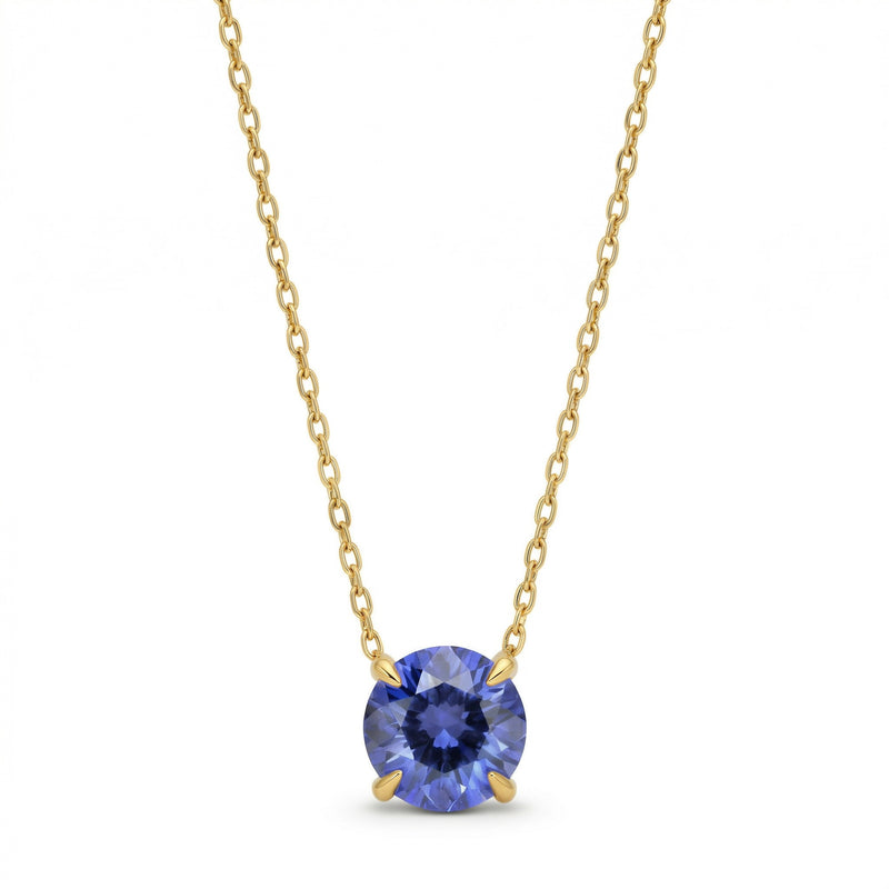 tanzanite birthstone necklace in yellow gold finish — front view