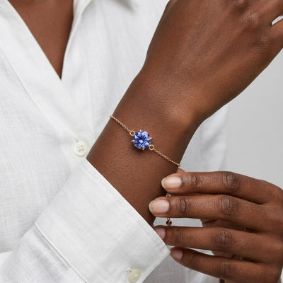 tanzanite birthstone bracelet in rose gold finish — model view