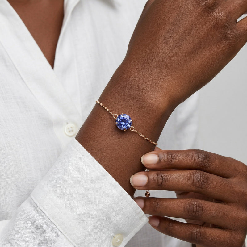 tanzanite birthstone bracelet in rose gold finish — model view