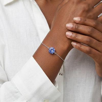 tanzanite birthstone bracelet in white gold finish — model view