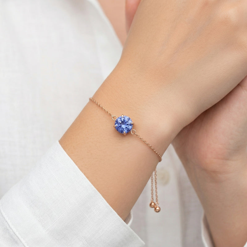 tanzanite birthstone bracelet in rose gold finish — model view