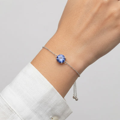 tanzanite birthstone bracelet in white gold finish — model view