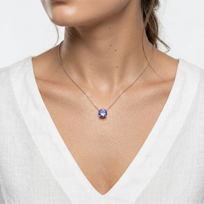 tanzanite birthstone necklace in white gold finish — model view