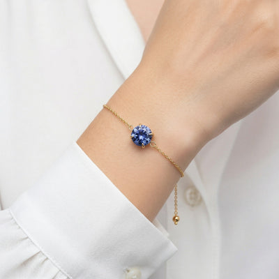 tanzanite birthstone bracelet in yellow gold finish — model view
