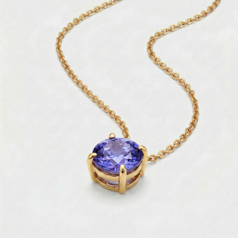 tanzanite birthstone necklace in yellow gold finish — side view