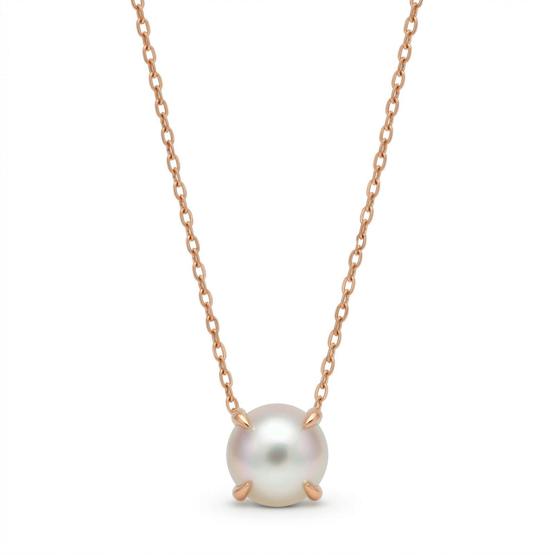 pearl birthstone necklace in rose gold finish — front view