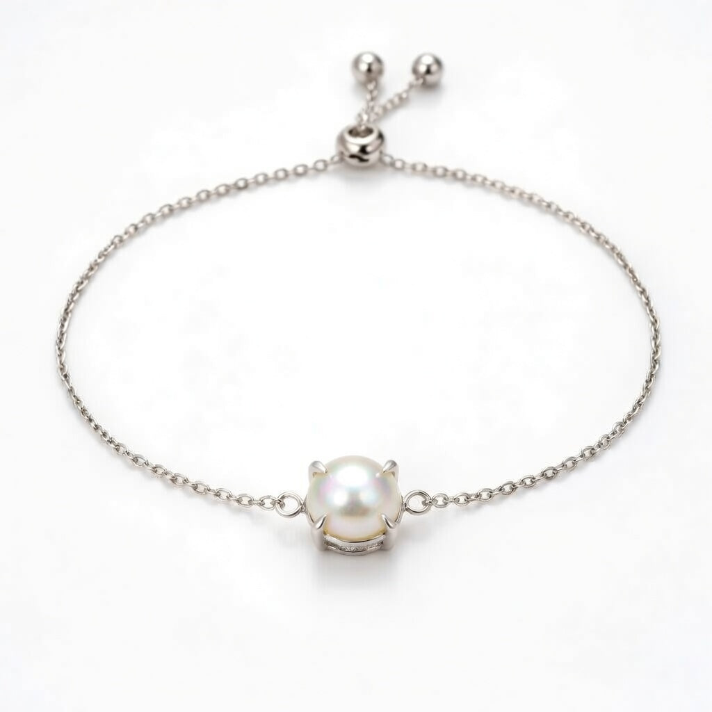 pearl birthstone bracelet in white gold finish — front view