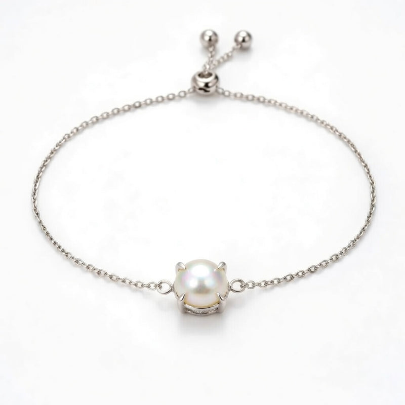 pearl birthstone bracelet in white gold finish — front view