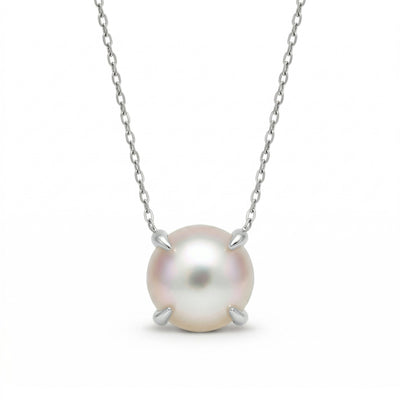 pearl birthstone necklace in white gold finish — front view