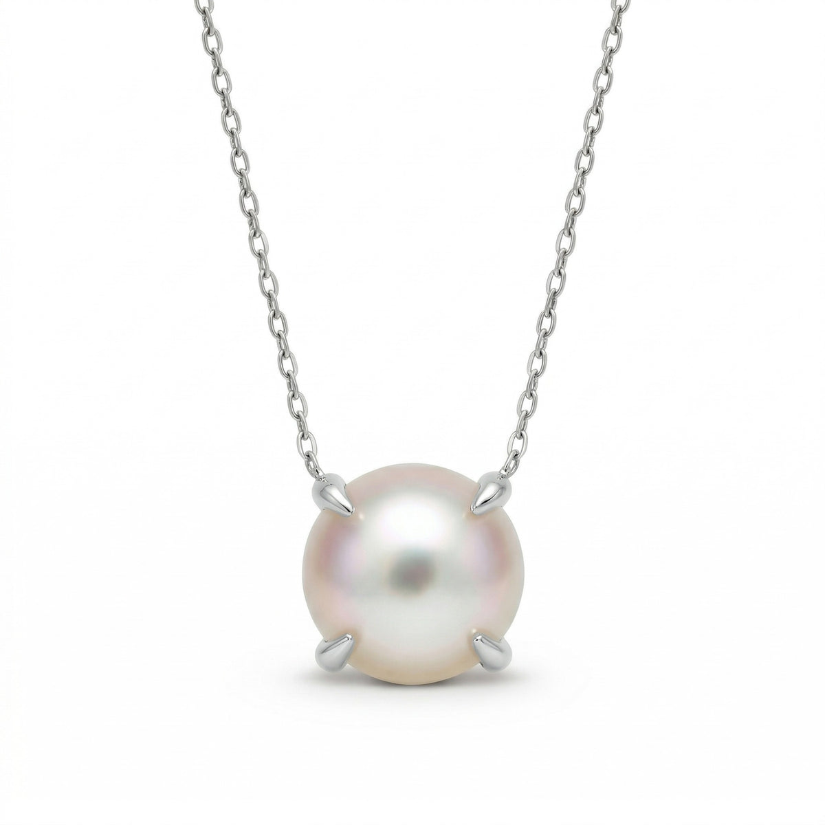 pearl birthstone necklace in white gold finish — front view