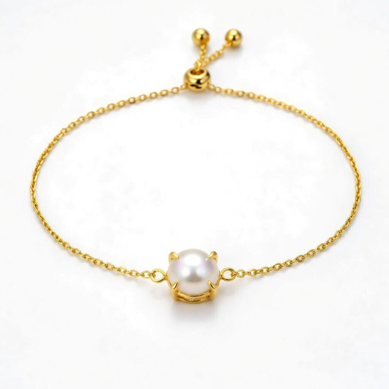 pearl birthstone bracelet in yellow gold finish — front view