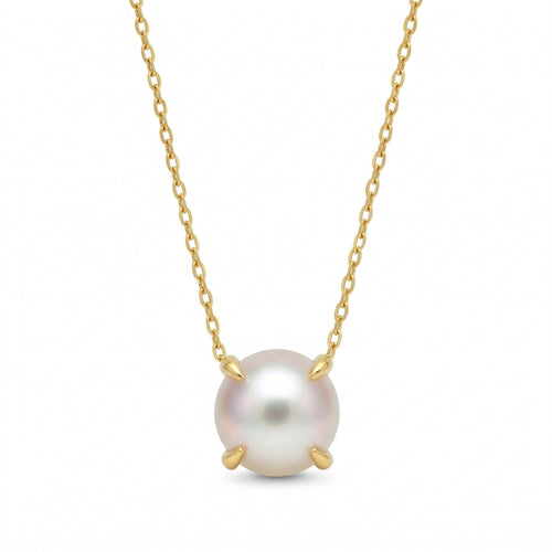 pearl birthstone necklace in yellow gold finish — front view