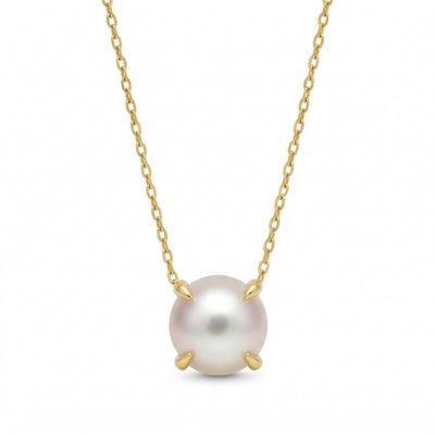 pearl birthstone necklace in yellow gold finish — front view