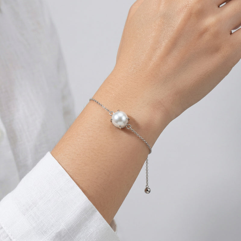 pearl birthstone bracelet in white gold finish — model view