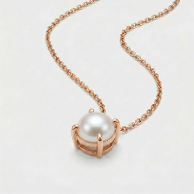 pearl birthstone necklace in rose gold finish — side view