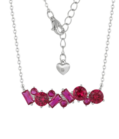 red ruby geometric pendant necklace in white gold finish — back view