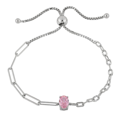 light pink ruby chain bracelet in yellow gold finish — front view
