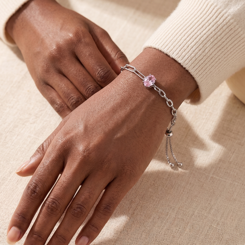 light pink ruby chain bracelet in white gold finish — model view