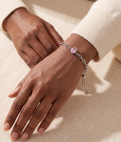 light pink ruby chain bracelet in white gold finish — model view