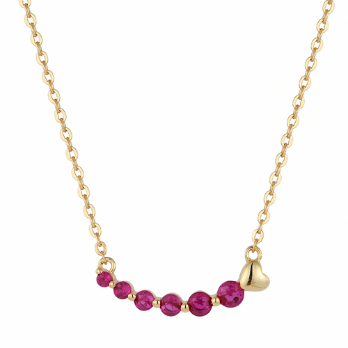 graduated red ruby bar pendant necklace in yellow gold finish — front view