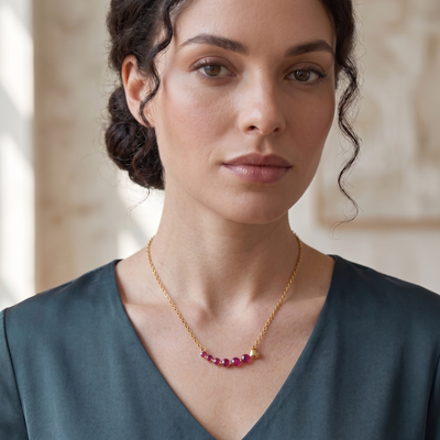 Starlight Graduated Red Ruby Bar Pendant Necklace