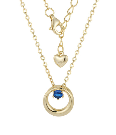 blue sapphire twisted circle pendant necklace in yellow gold finish — back view