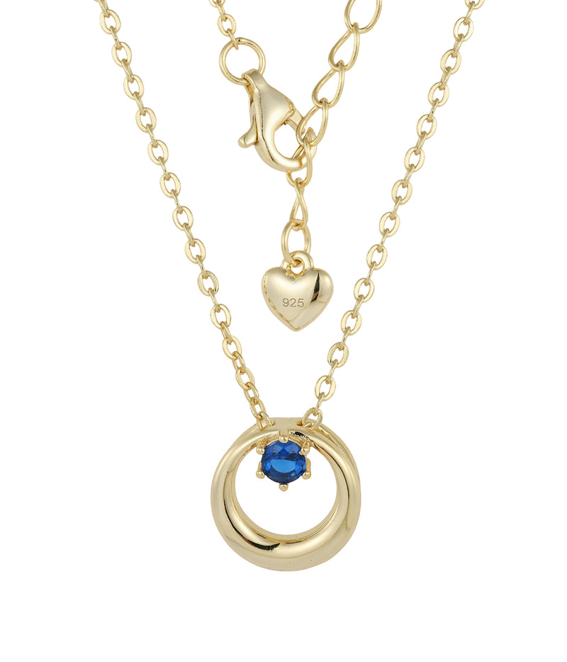 blue sapphire twisted circle pendant necklace in yellow gold finish — back view