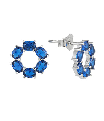 Starlight Blue Sapphire Circle Stud Earrings