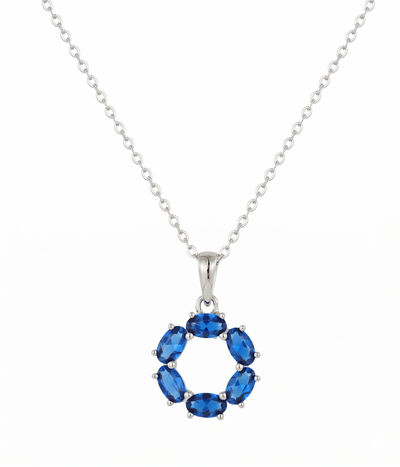 Starlight Blue Sapphire Circle Pendant Necklace