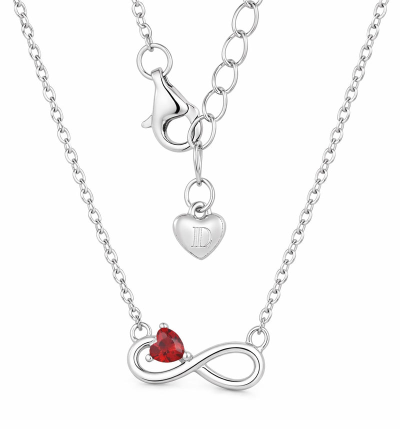 garnet birthstone necklace in white gold finish — back view