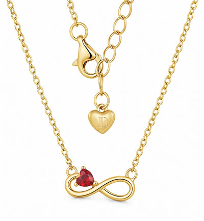 garnet birthstone necklace in yellow gold finish — back view