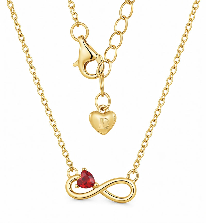 garnet birthstone necklace in yellow gold finish — back view