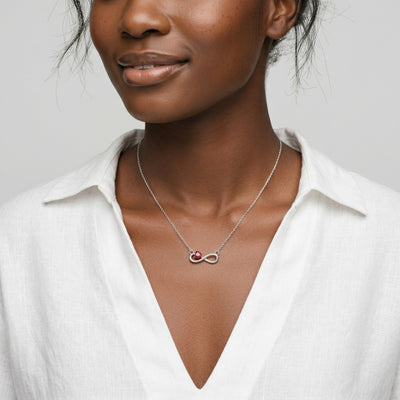 garnet birthstone necklace in white gold finish — model view