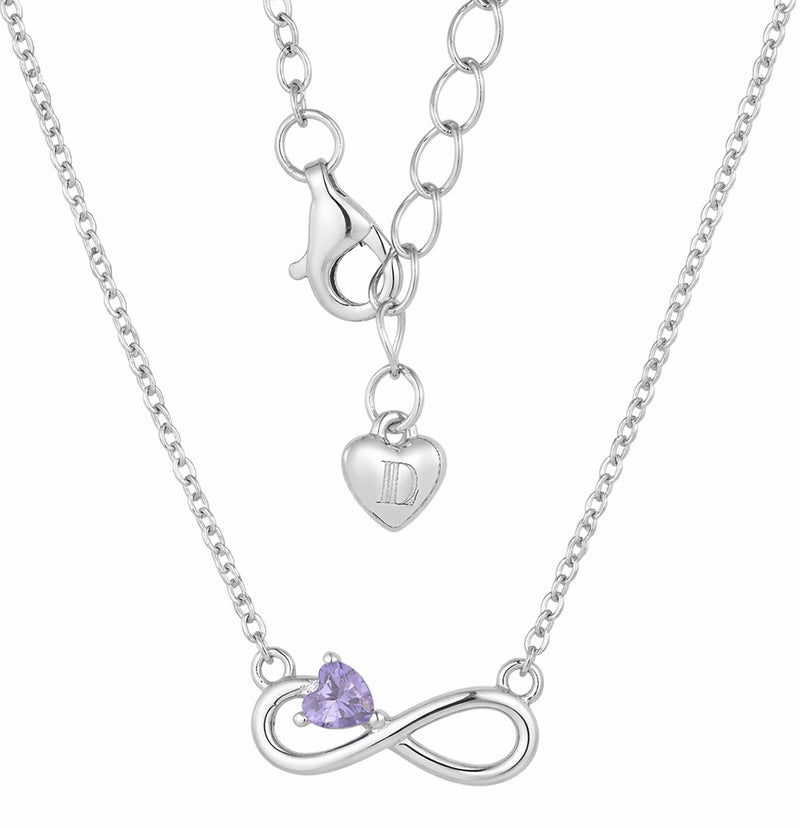 amethyst birthstone necklace in white gold finish — back view