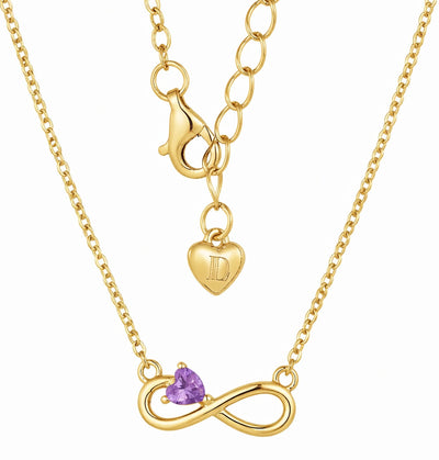 amethyst birthstone necklace in yellow gold finish — back view