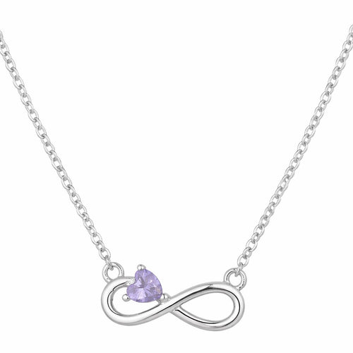 amethyst birthstone necklace in white gold finish — front view