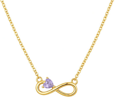 amethyst birthstone necklace in yellow gold finish — front view