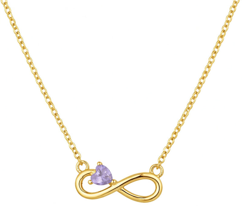 amethyst birthstone necklace in yellow gold finish — front view