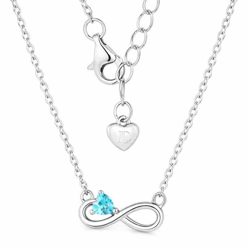 aquamarine birthstone necklace in white gold finish — back view