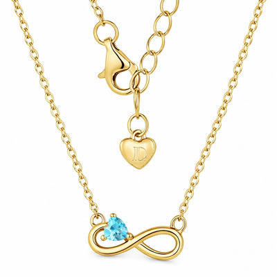aquamarine birthstone necklace in yellow gold finish — back view