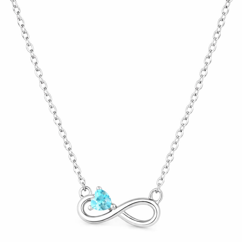 aquamarine birthstone necklace in white gold finish — front view