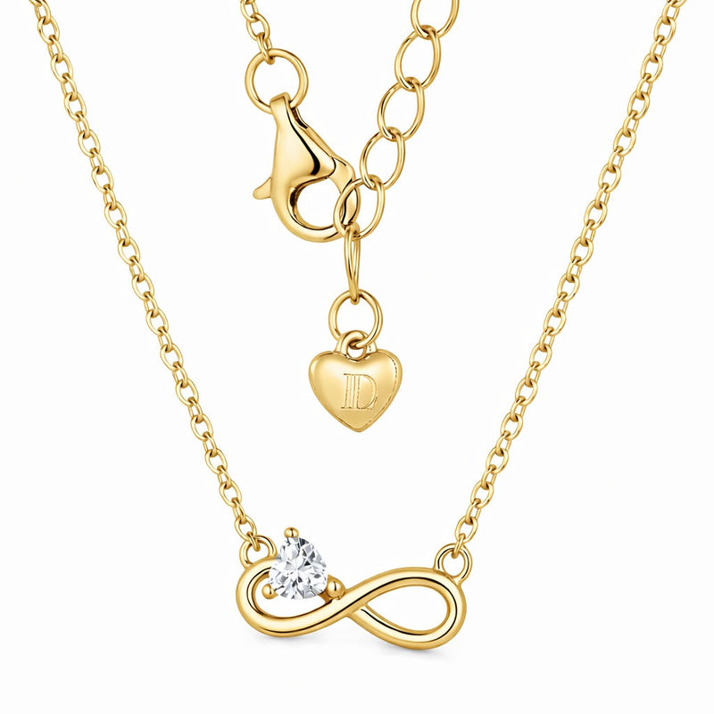 diamond birthstone necklace in yellow gold finish — back view