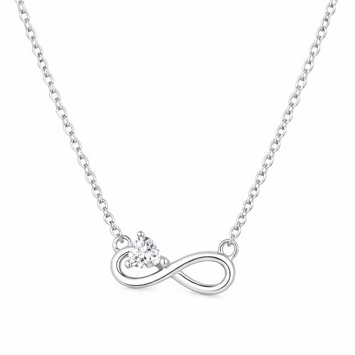 diamond birthstone necklace in white gold finish — front view