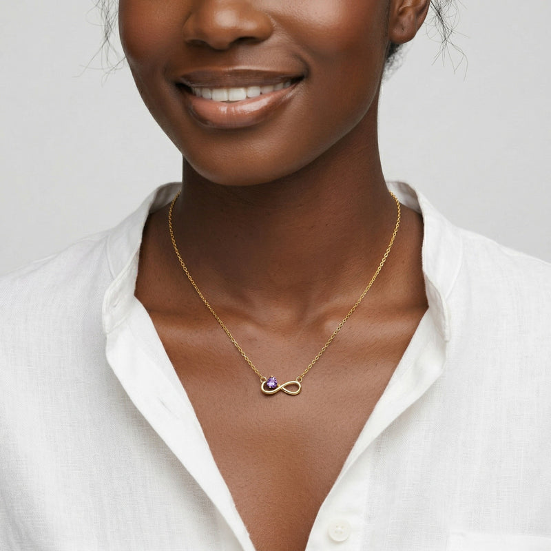 diamond birthstone necklace in yellow gold finish — model view
